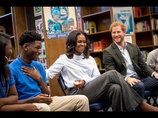 Prince Harry and Michelle Obama surprise students in Chicago