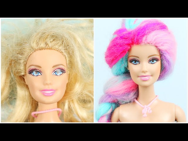 İplikten Çok Renkli BARBIE Saç Modeli, Saç Örgüsü, Renkli ve Parlak Barbie Kıyafet Yapımı