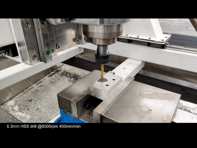 Drilling attempt at 900 and 450mm/min. 2.2kw spindle