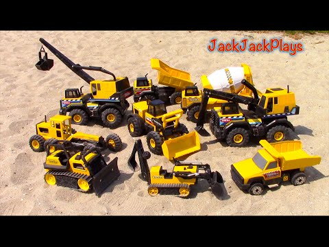 Playing with Diggers Outside! Toy Construction Trucks for Kids | JackJackPlays
