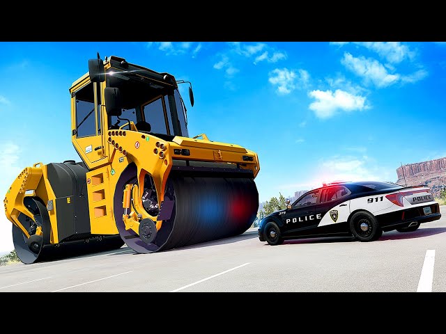GIANT Road Roller Ends Police Chase - BeamNG Drive Crashes