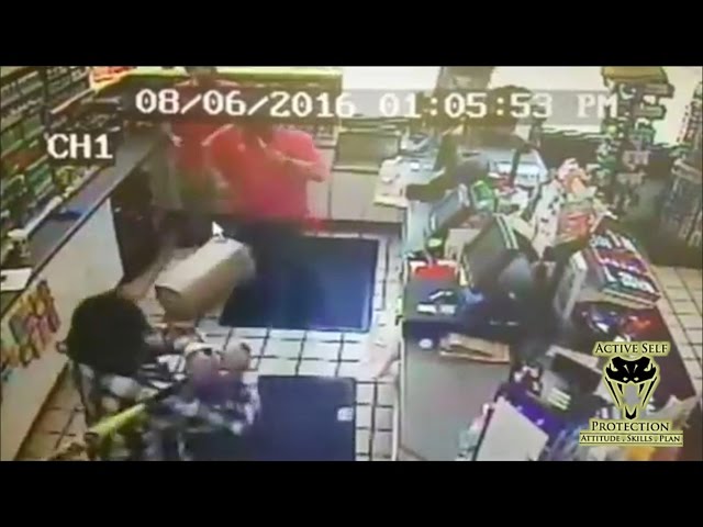 Convenience Store Clerks Fight Bat Wielding Armed Robbers
