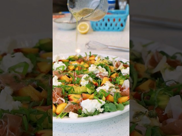 The Best Peach Burrata Salad with Prosciutto! Delicious! #easyrecipe  #asmr #recipe