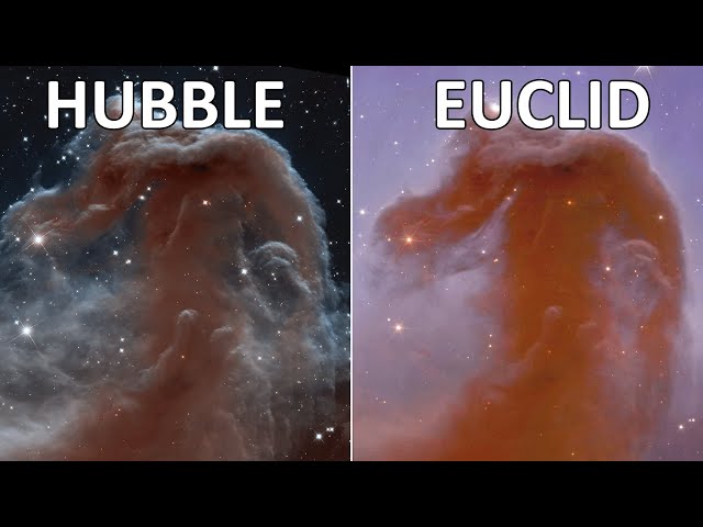 Hubble vs Euclid Space Telescope Image Comparison - Horsehead Nebula