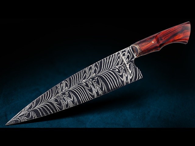 Forging A Unique Feather Damascus Chef Knife