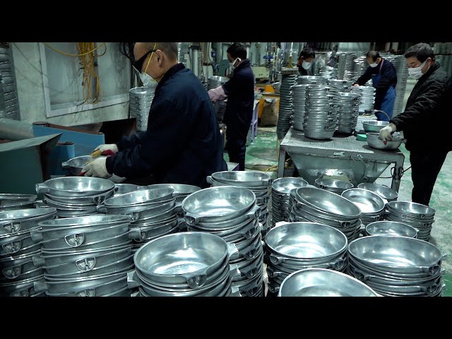 Process of making non stick frying pan with amazing mass production in Korean factory
