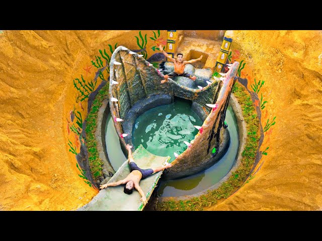 Build Swimming Pool Water Slide In Underground Crocodile Mouth Around Secret Underground House