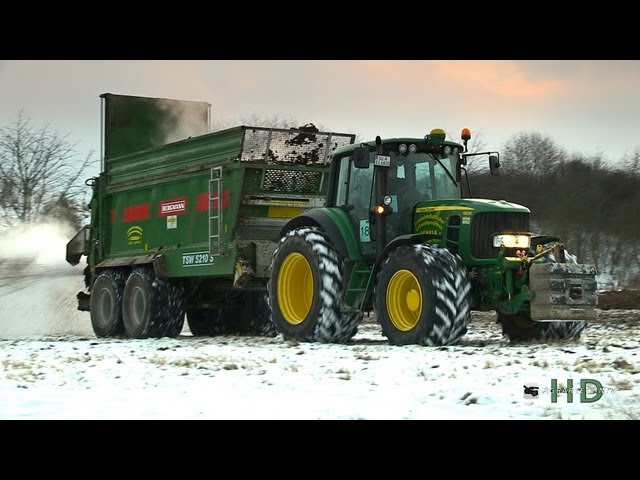 John Deere 6830 + 6420 Traktoren streuen Mist mit Bergmann TSW 5210s + Pflügen mit Lemken Variopal 8