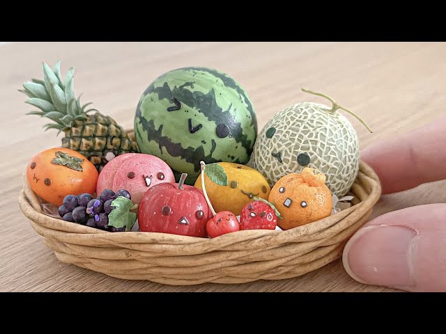 DIY Watermelon Game Miniature Fruit Basket - Polymer Clay Tutorial