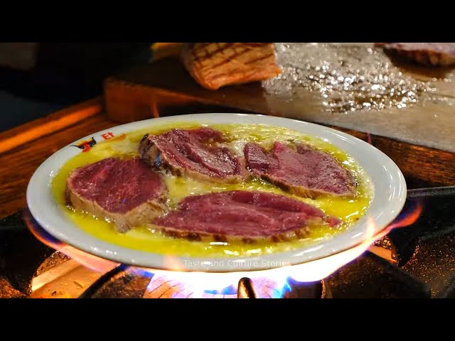 Amazing steak cooked on its own plate - Turkish street food