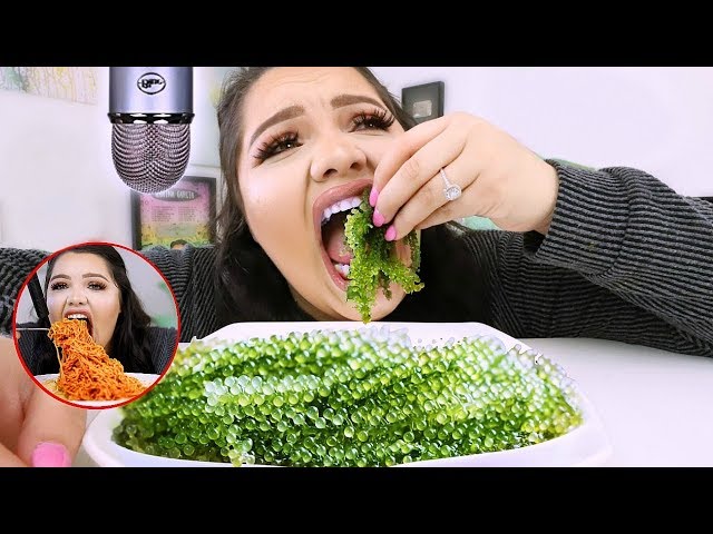 i Tried ASMR..Eating Sea Grapes, Spicy Noodles,  Balloons (Sticky Crunchy Sounds)
