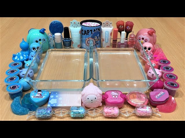 Mixing Makeup and Glitter Into Clear Slime ! Pink Vs Blue Special Series Part 14 Satisfying Slime