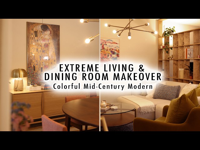 EXTREME LIVING & DINING ROOM MAKEOVER *Colorful Mid-Century Modern Apartment* | XO, MaCenna