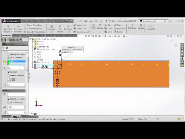 SOLIDWORKS Tutorial: Equal Spacing for Linear Patterns
