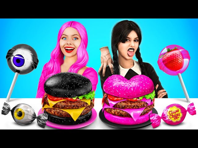 Black vs Pink Food Challenge | 24 Hours Battle with Black & Pink Yummies by RATATA CHALLENGE