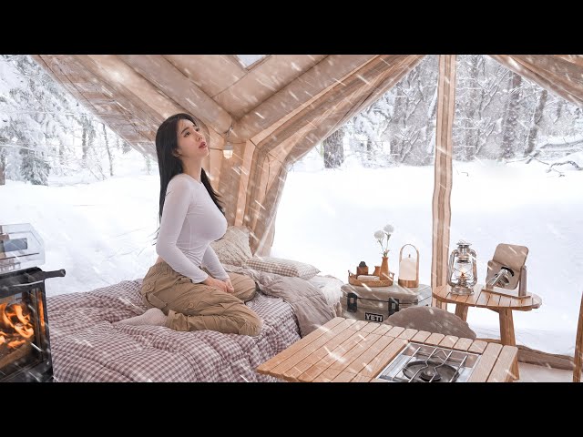 ❄ SNOW CAMPING IN THE STORM WITH NEW AIR TENT ㅣCAMP ASMR